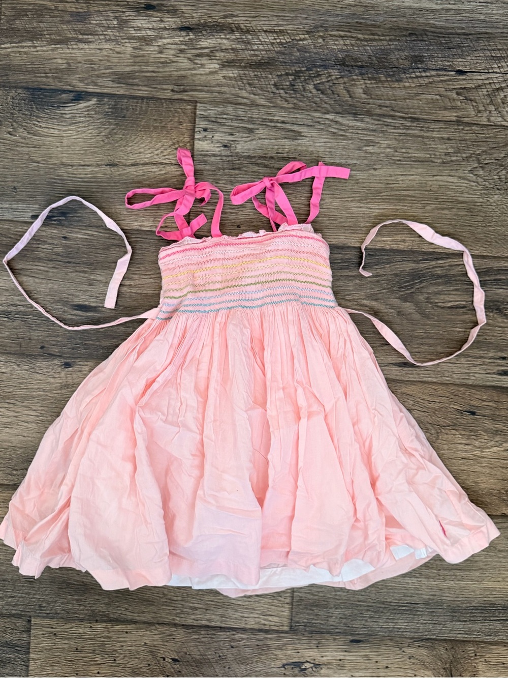 Girls Pink Well Dressed Wolf Smocked Sundress with Tie Straps